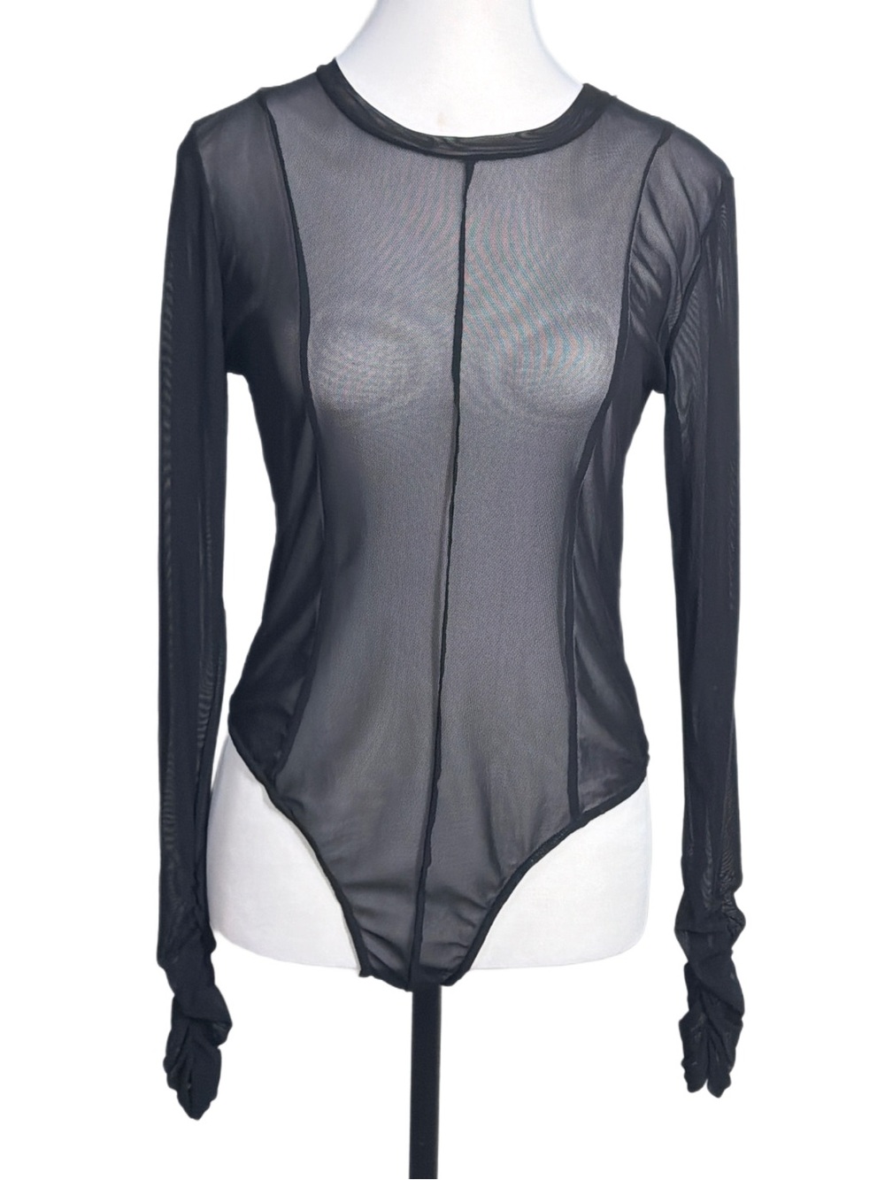Sheer Black Long-Sleeve Mesh Bodysuit